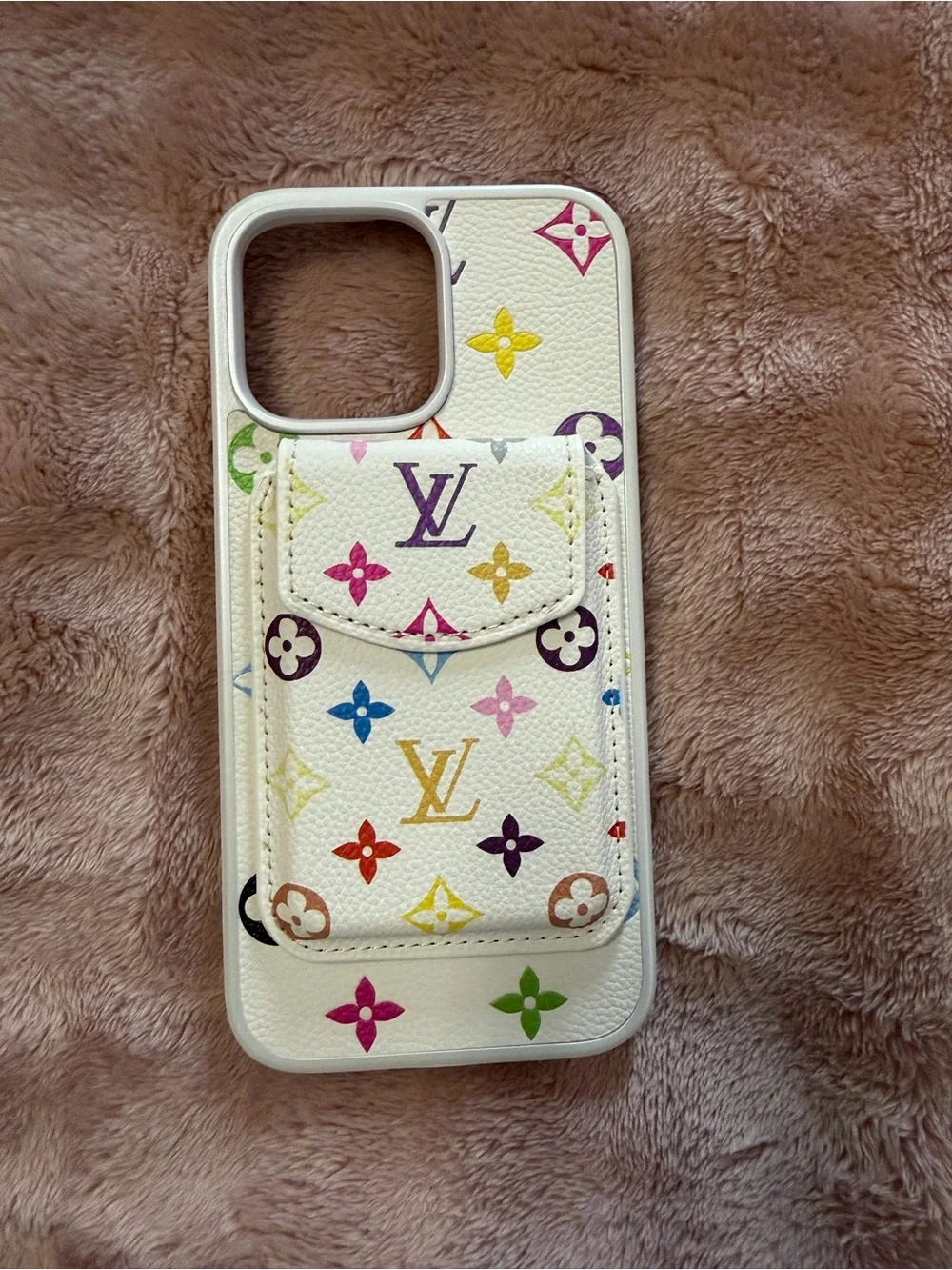 16 pro max White Multicolor Monogram Phone Case with Card Pocket